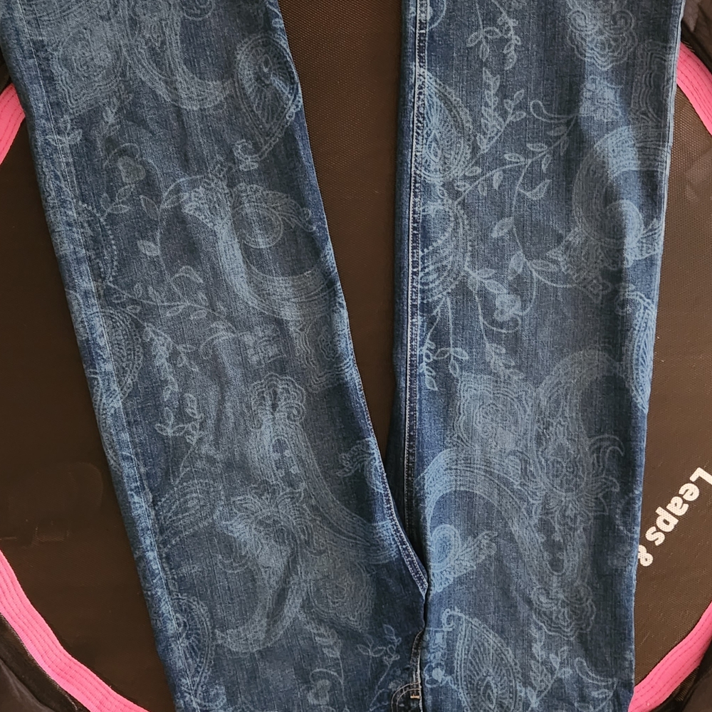 Hudson Jeans Women's Blue Skinny Jeans with Paisley Pattern